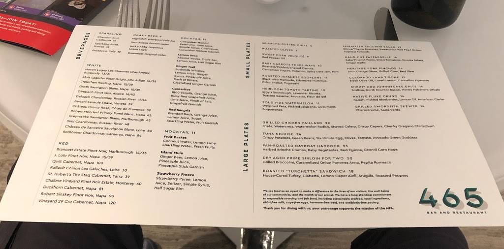 465 Bar and Restaurant Museum of Fine Arts | restaurant | Boston, MA 02115, USA | 6173693474 OR +1 617-369-3474