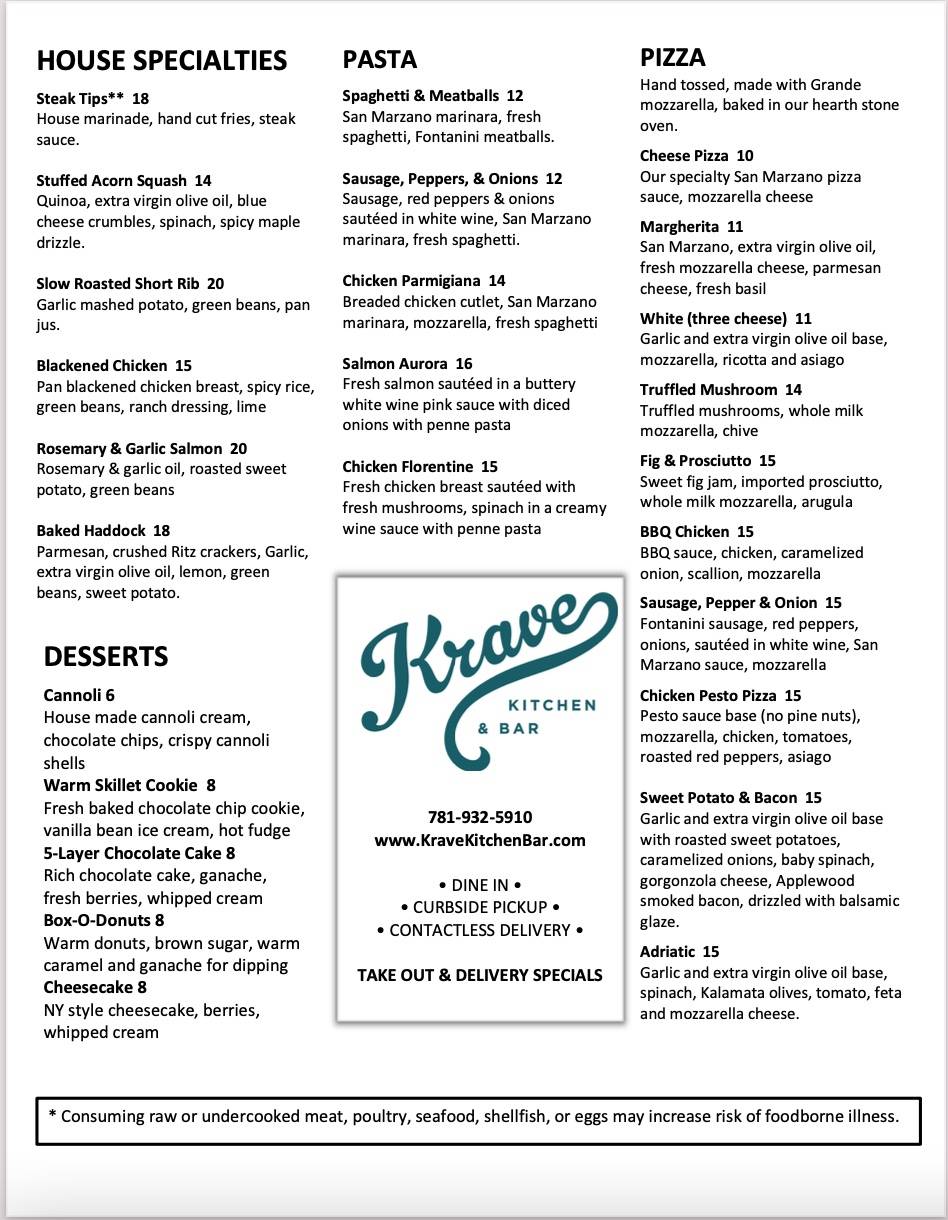 Krave Kitchen & Bar | restaurant | 348 Cambridge Rd B, Woburn, MA 01801, USA | 7819325910 OR +1 781-932-5910