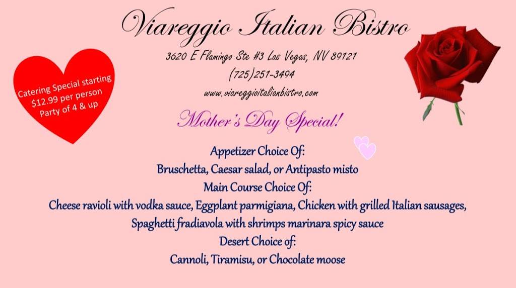 Viareggio Italian Bistro | restaurant | 3620 E Flamingo Rd, Las Vegas, NV 89121, USA | 7252513494 OR +1 725-251-3494