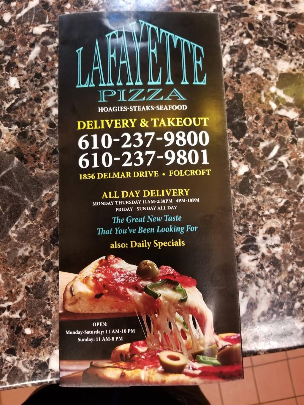 Lafayette Pizza | restaurant | 1856 Delmar Dr, Folcroft, PA 19032, USA | 6102379800 OR +1 610-237-9800