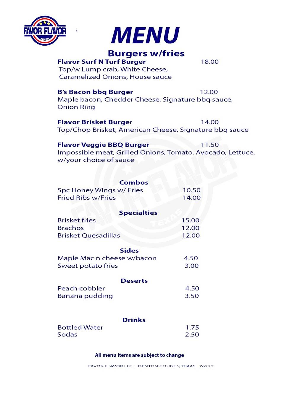 Favor Flavor LLC (Food Truck) | meal takeaway | 26780 US-380, Aubrey, TX 76227, USA | 2142103288 OR +1 214-210-3288