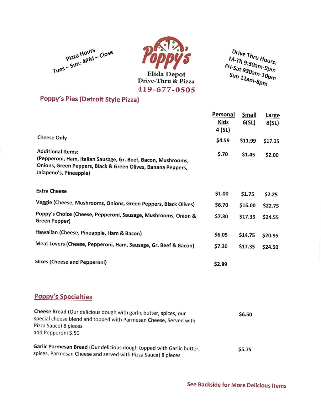 Poppys Elida Depot | restaurant | 430 E Kiracofe Ave, Elida, OH 45807, USA | 4196770505 OR +1 419-677-0505