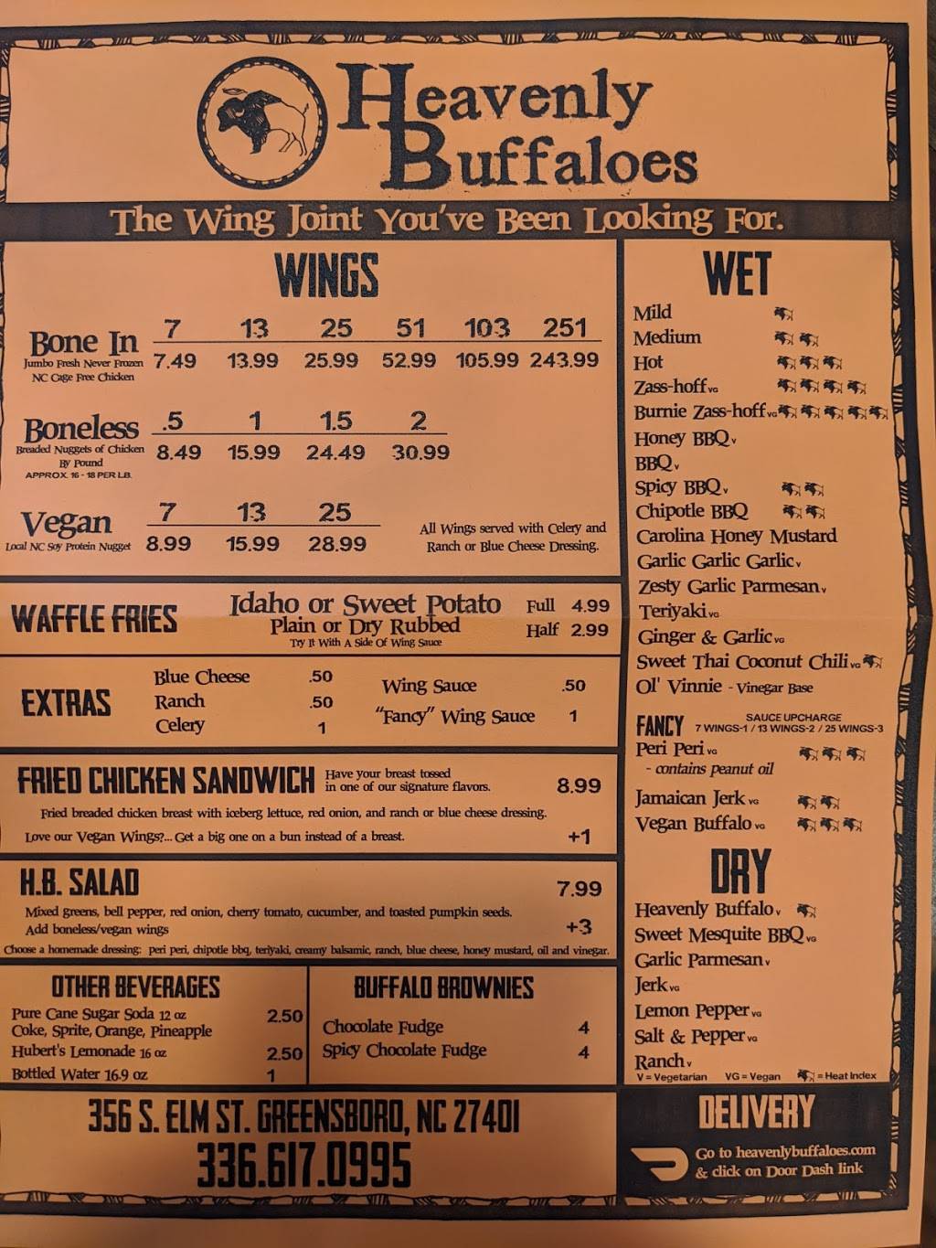 Heavenly Buffaloes | restaurant | 356 S Elm St, Greensboro, NC 27401, USA | 3366170995 OR +1 336-617-0995