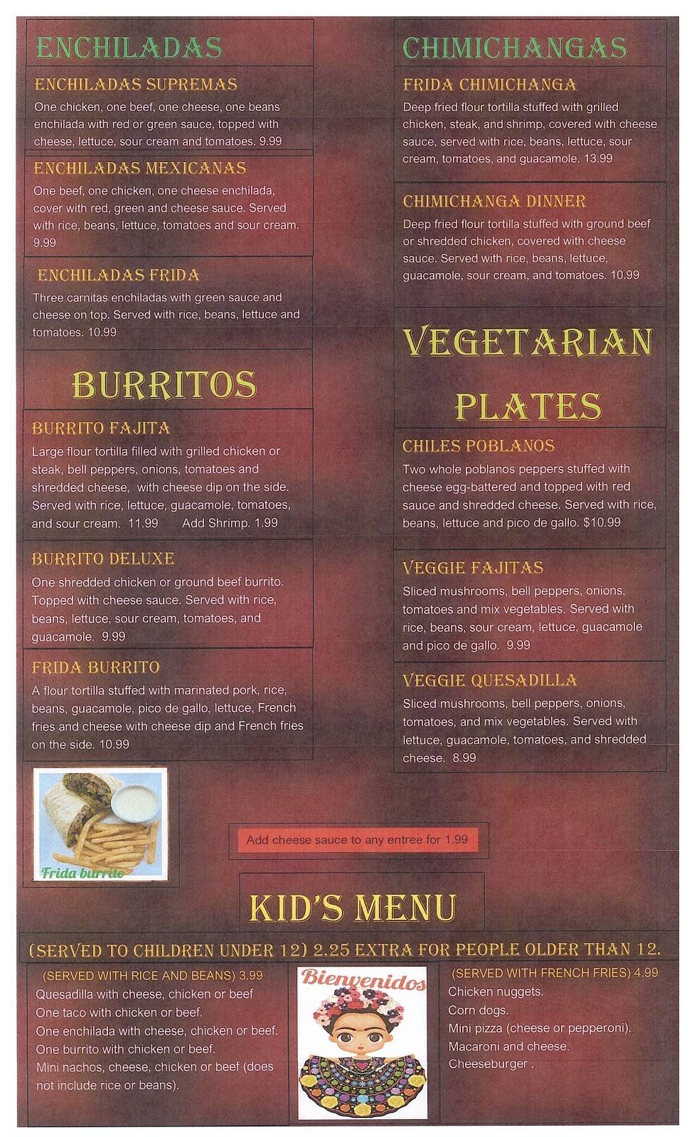 Frida Mexican Restaurant | restaurant | 720 E Jackson St, Auburn, IL 62615, USA | 2174384600 OR +1 217-438-4600