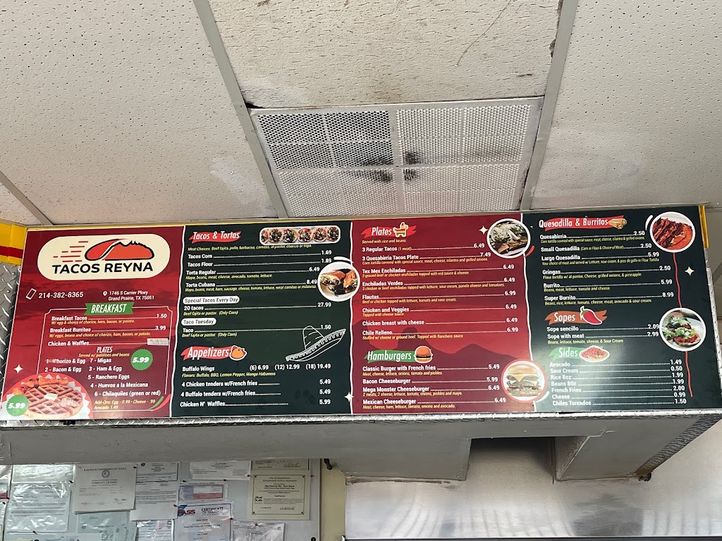 Tacos Reyna | restaurant | 1746 S Carrier Pkwy, Grand Prairie, TX 75051, USA | 2143828365 OR +1 214-382-8365