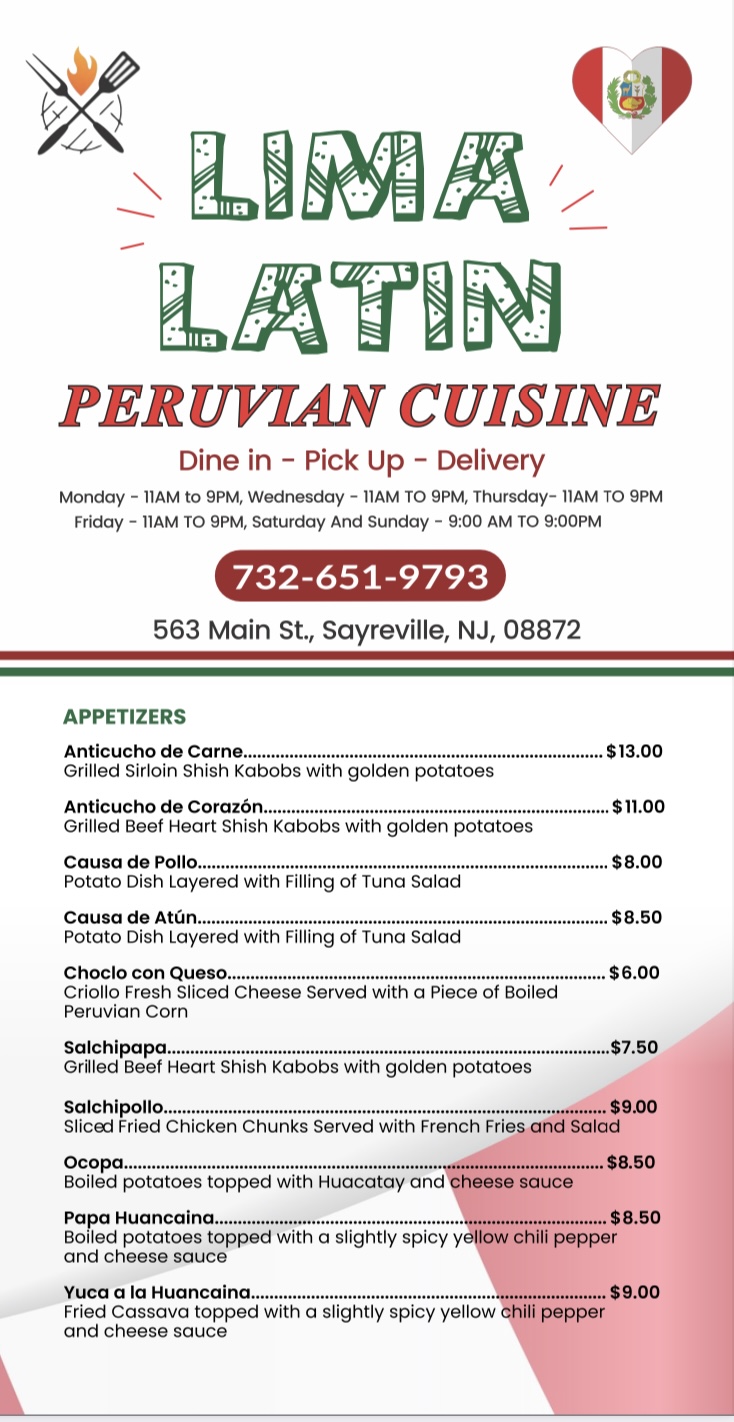Lima Latin Peruvian Cuisine | restaurant | 563 Main St, Sayreville, NJ 08872, USA | 7326519793 OR +1 732-651-9793