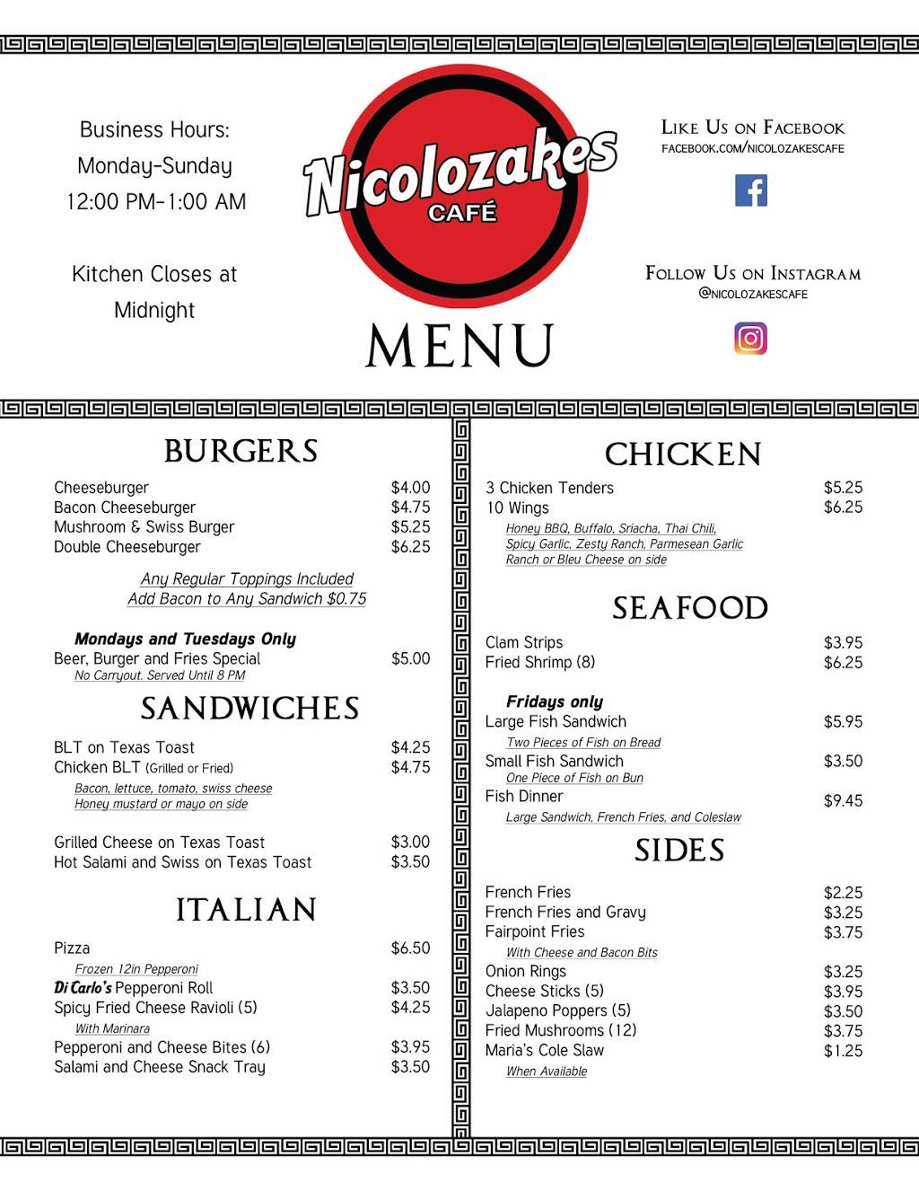 Nicolozakes Cafe | restaurant | 71179 Main St, St Clairsville, OH 43950, USA | 7406953235 OR +1 740-695-3235