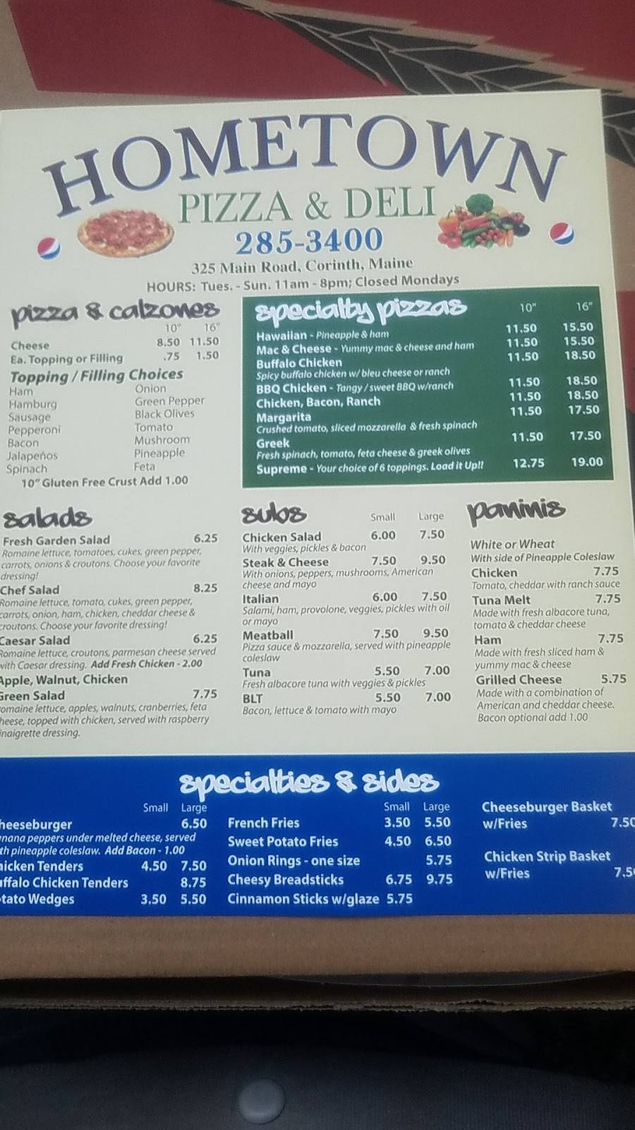 Hometown Pizza & Grill | restaurant | 343-363 Main St, Corinth, ME 04427, USA | 2072853400 OR +1 207-285-3400