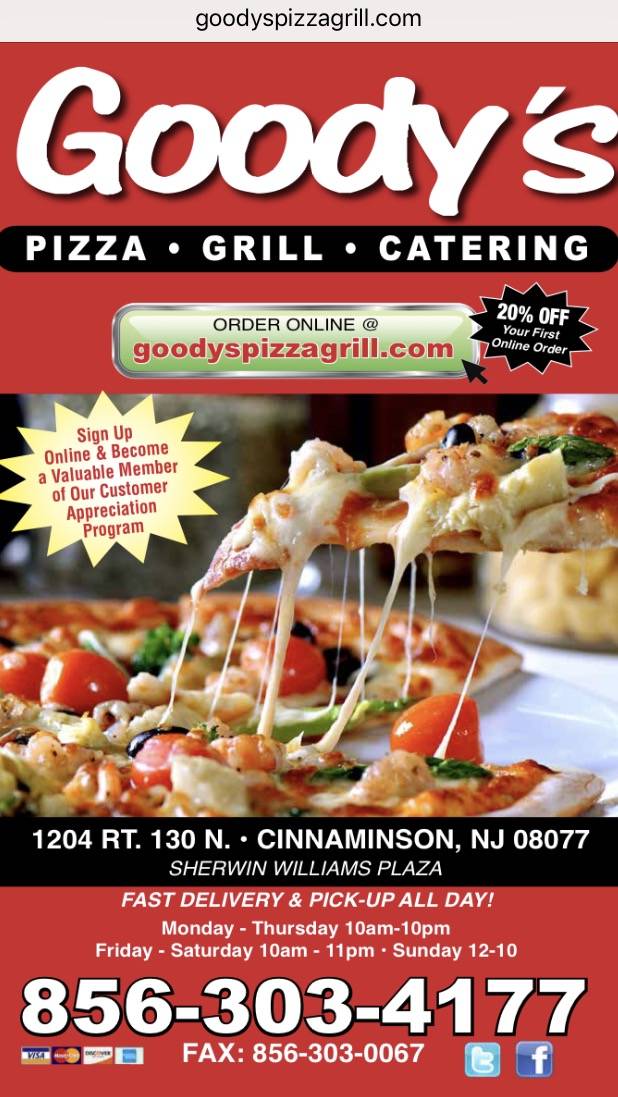 Goodys Pizza & Grill | restaurant | 1204 US-130, Cinnaminson, NJ 08077, USA | 8563034177 OR +1 856-303-4177