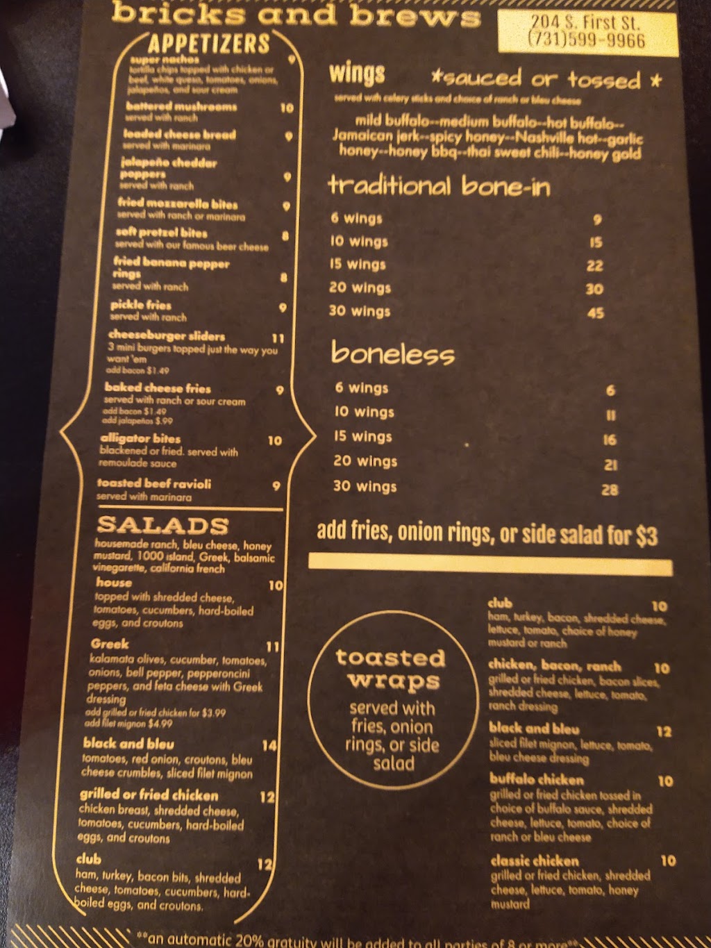 Bricks and Brews | restaurant | 204 S 1st St, Union City, TN 38261, USA | 7315999966 OR +1 731-599-9966