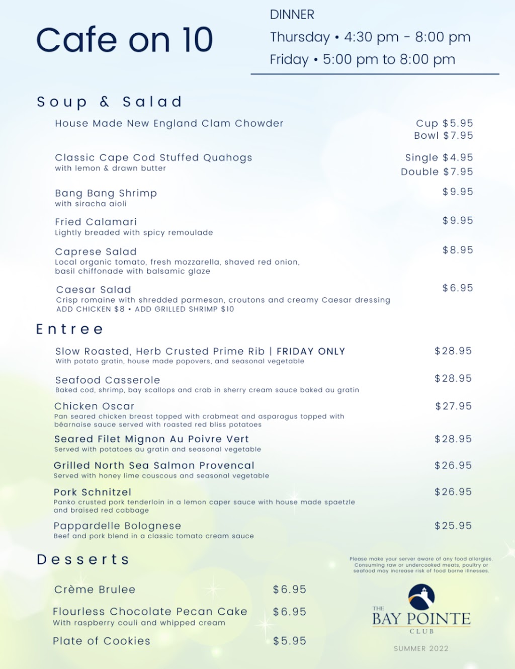 Cafe on 10 | restaurant | 10 Bay Pointe Dr Ext, Buzzards Bay, MA 02532, USA | 7743024414 OR +1 774-302-4414