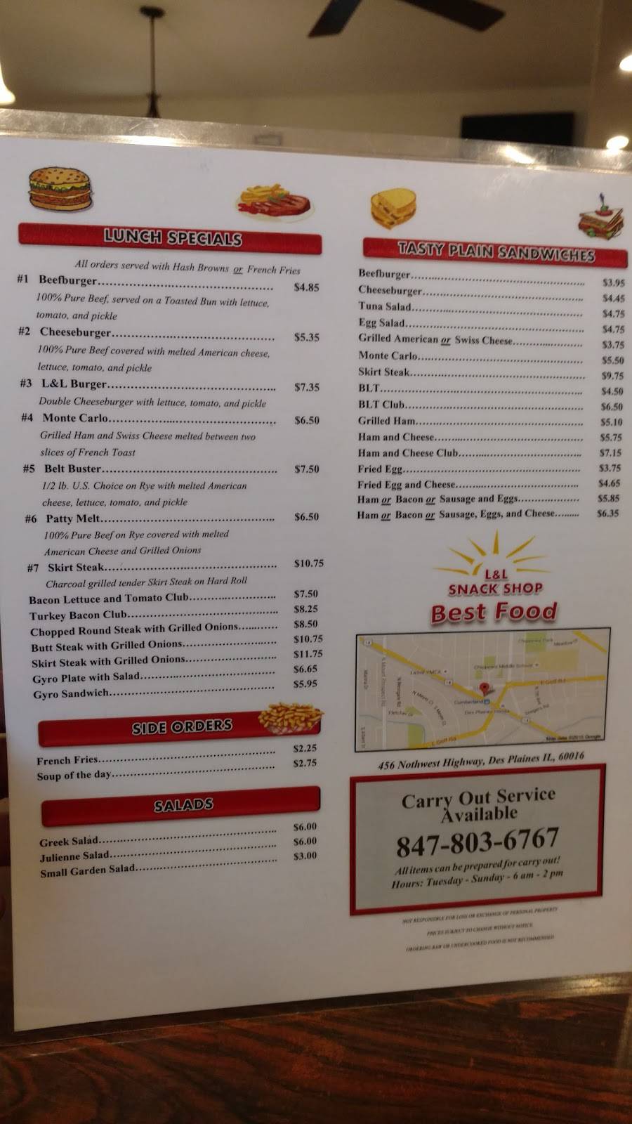 L & L Snack Shop | restaurant | 456 E Northwest Hwy, Des Plaines, IL 60016, USA | 8478036767 OR +1 847-803-6767