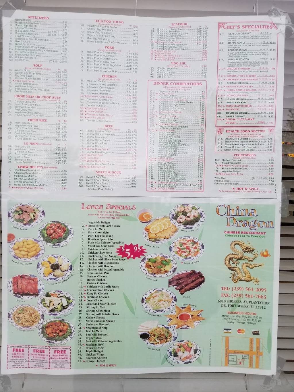 China Dragon | restaurant | 6810 Shoppes at Plantation Dr, Fort Myers, FL 33912, USA | 2395612095 OR +1 239-561-2095