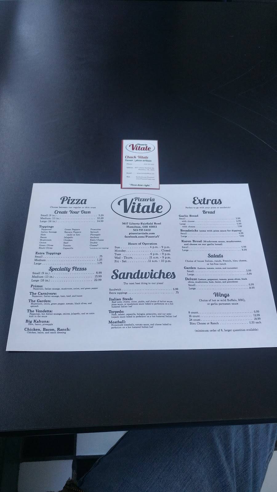 Pizzeria Vitale | restaurant | 5617 Liberty Fairfield Rd, Hamilton, OH 45011, USA | 5137371412 OR +1 513-737-1412
