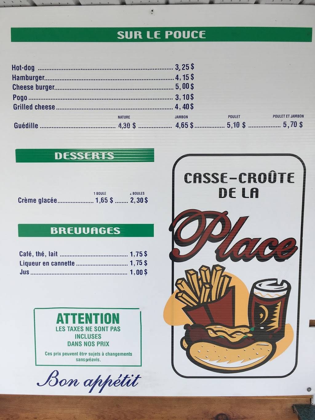 Casse-Croute La Place Enr | restaurant | 243 Rte De LEcole, Saint-Sylvère, QC G0Z 1H0, Canada | 8192852557 OR +1 819-285-2557
