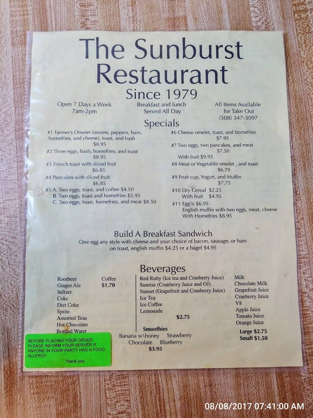 Sunburst Restaurant | restaurant | 484 Main St, Fiskdale, MA 01518, USA | 5088687438 OR +1 508-868-7438