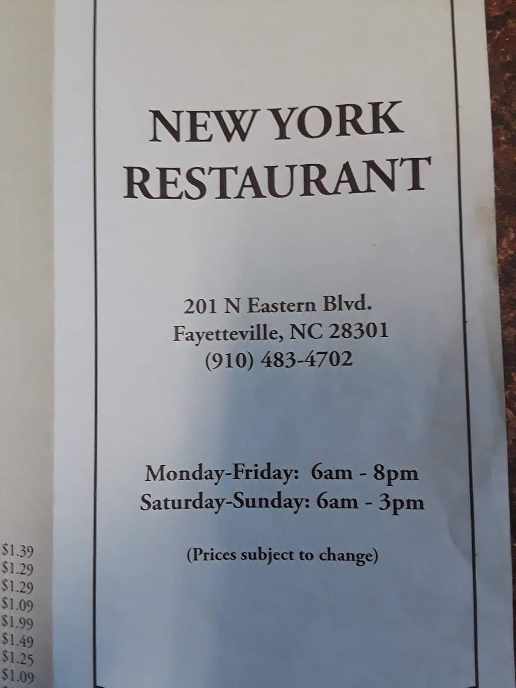 New York Restaurant | restaurant | Adam St, Fayetteville, NC 28301, USA | 9104834702 OR +1 910-483-4702