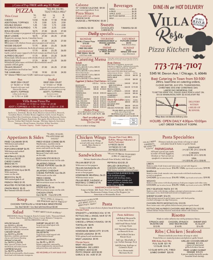 Villa Rosa Pizza Kitchen | restaurant | 5345 W Devon Ave, Chicago, IL 60646, USA | 7737747107 OR +1 773-774-7107