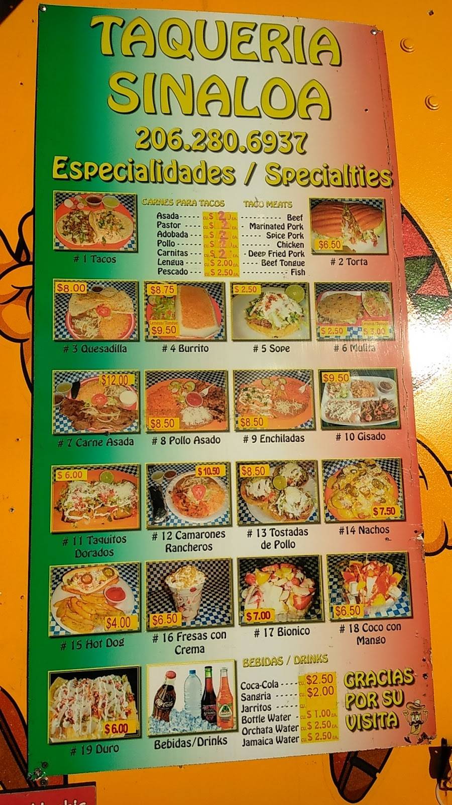 Taqueria Sinaloa | restaurant | 1941 WA-509, Tacoma, WA 98422, USA | 2062806937 OR +1 206-280-6937