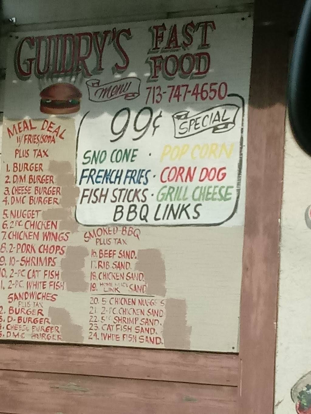 Guidrys Fast Foods | restaurant | 3501 Tierwester St, Houston, TX 77004, USA | 7137474650 OR +1 713-747-4650