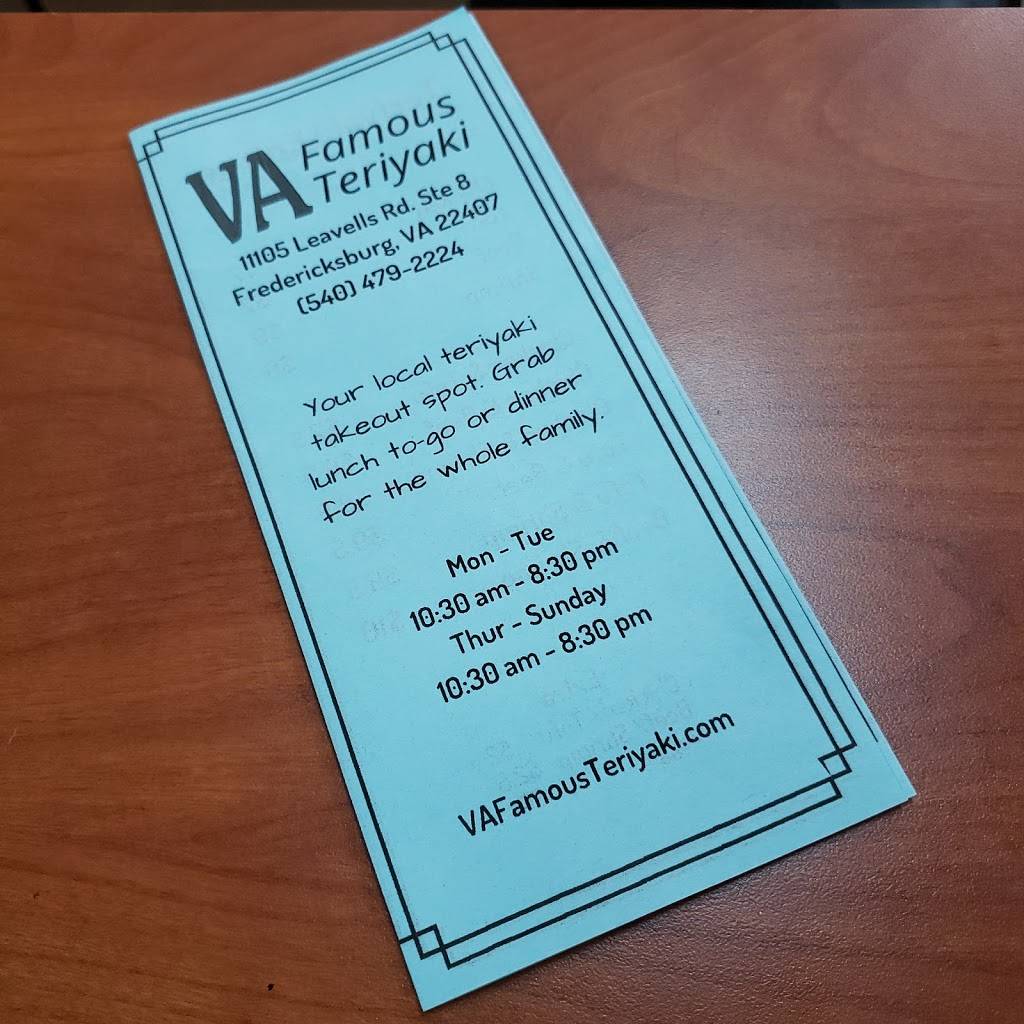 VA Famous Teriyaki | restaurant | 11105 Leavells Crossing Dr, Fredericksburg, VA 22407, USA | 5404792224 OR +1 540-479-2224