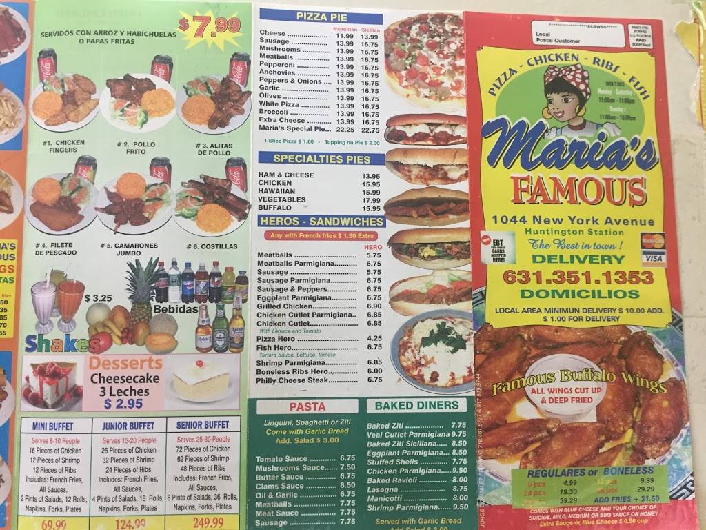 Marias Famous Pizza Chicken & ribs | restaurant | 1044 New York Ave # C, Huntington Station, NY 11746, USA | 6313511353 OR +1 631-351-1353