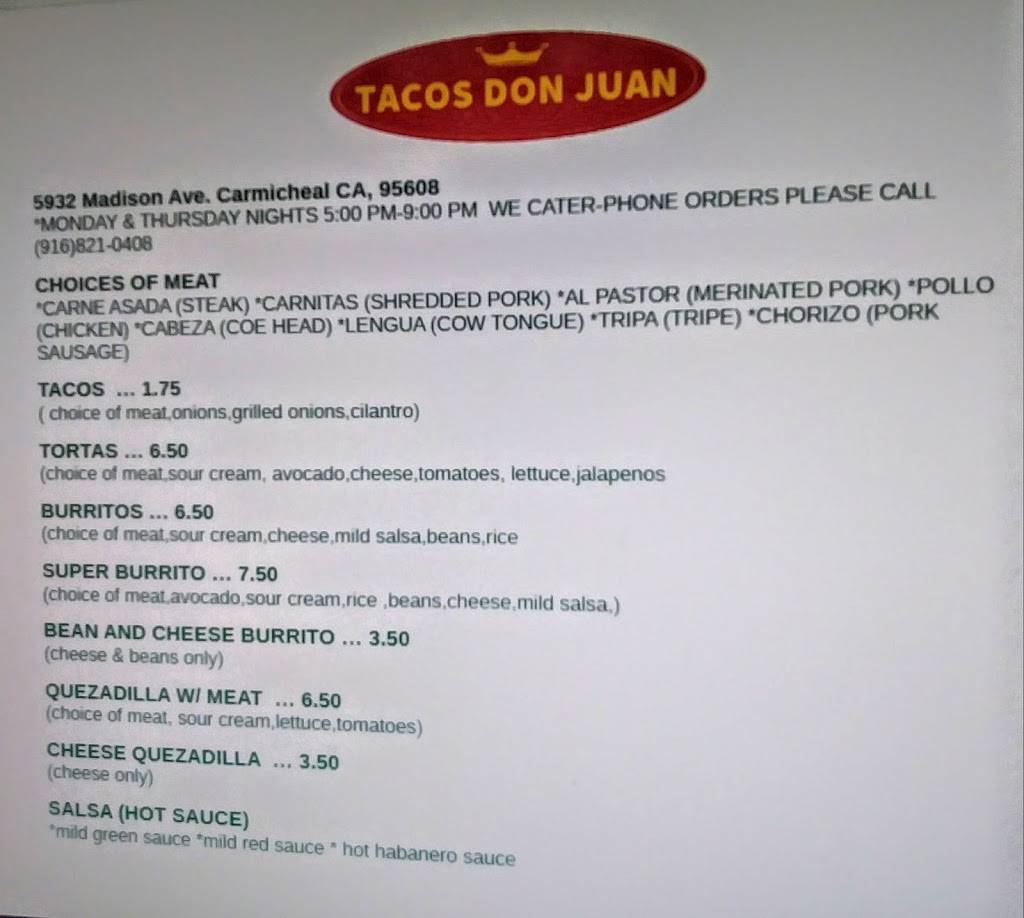 Tacos Don Juan | restaurant | 101 Atkinson St, Roseville, CA 95678, USA | 9168210408 OR +1 916-821-0408