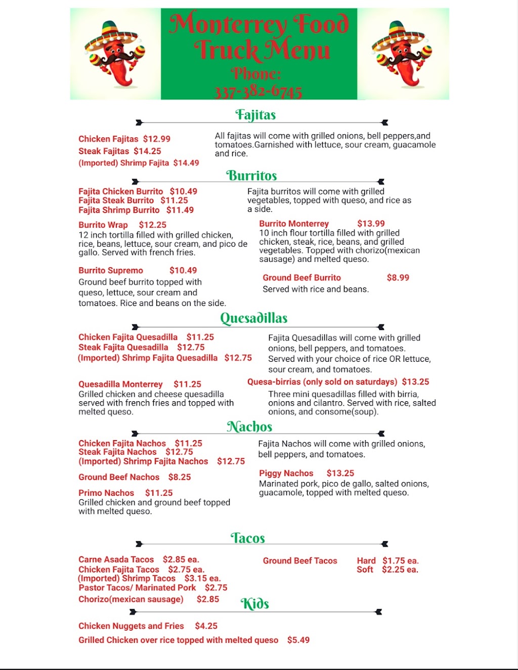 Monterrey Food Truck | restaurant | 118 W Veterans Memorial Dr, Kaplan, LA 70548, USA | 3373826745 OR +1 337-382-6745