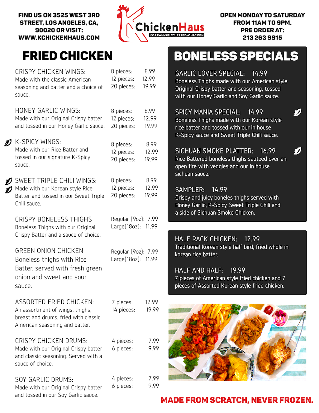 K Chicken Haus | restaurant | 3525 W 3rd St #2, Los Angeles, CA 90020, USA | 2132639915 OR +1 213-263-9915