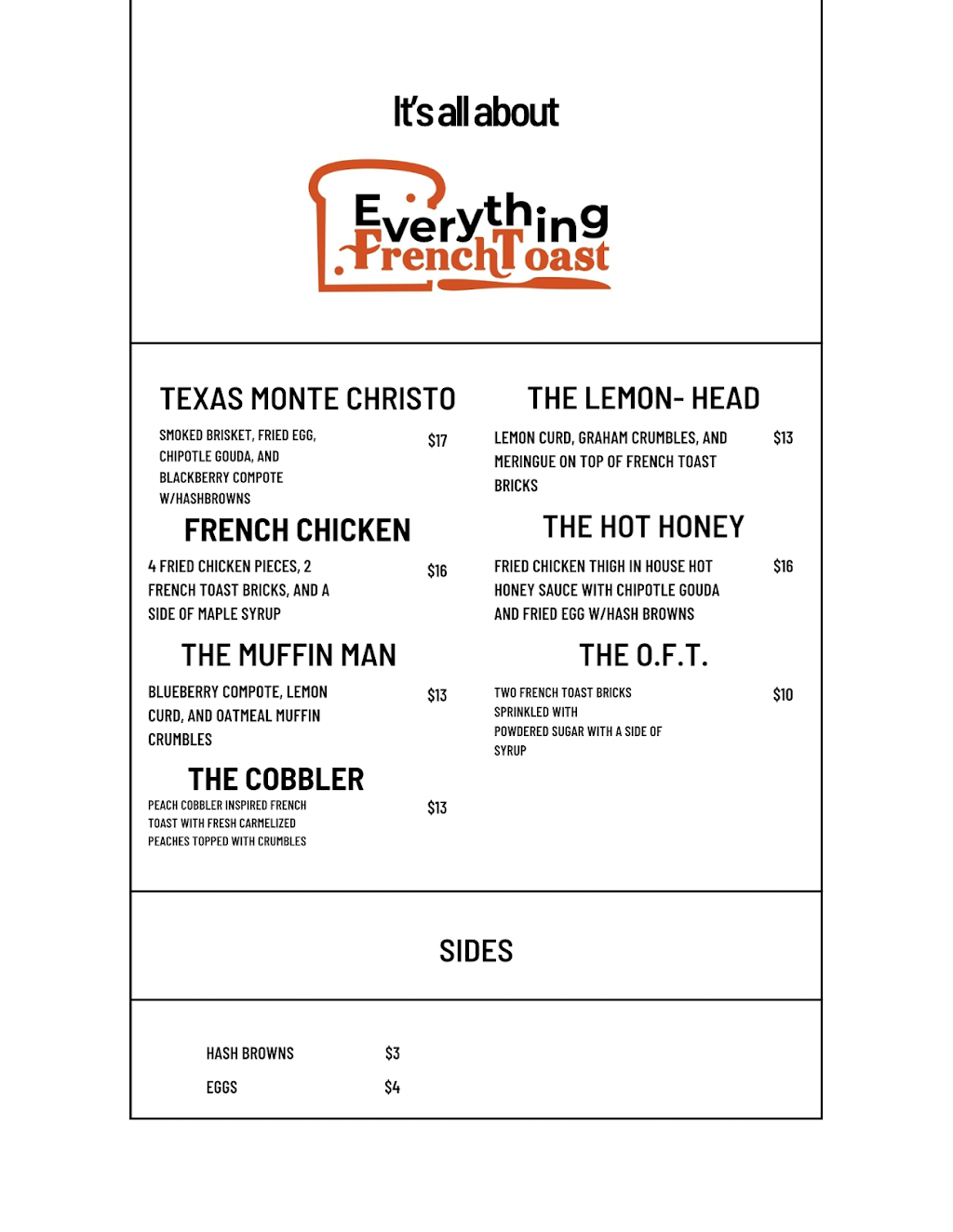 Everything French Toast | restaurant | 2016 Dunlavy St Unit 2, Houston, TX 77006, USA | 8328409735 OR +1 832-840-9735