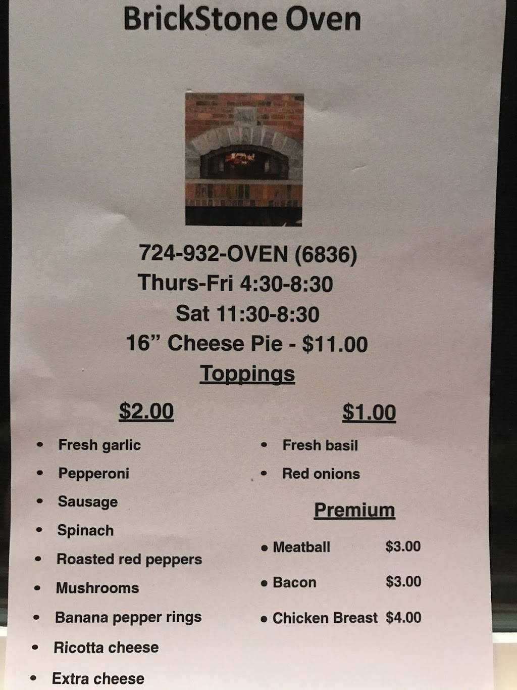 BrickStone Oven | restaurant | 310 W County Line Rd, Jamestown, PA 16134, USA | 7249326836 OR +1 724-932-6836