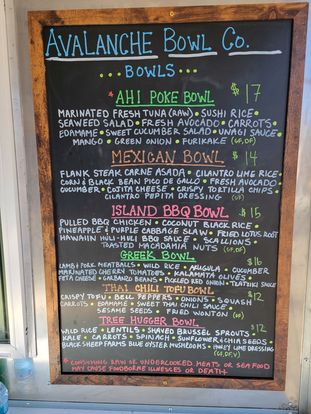 Avalanche Bowl Company | restaurant | 1101 Main Ave, Durango, CO 81301, USA | 9709469450 OR +1 970-946-9450