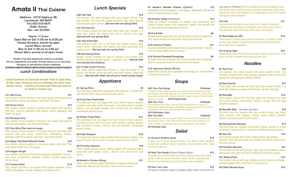 Amata II Thai Cuisine | meal takeaway | 16716 Hwy 99 c, Lynnwood, WA 98037, USA | 4256788370 OR +1 425-678-8370