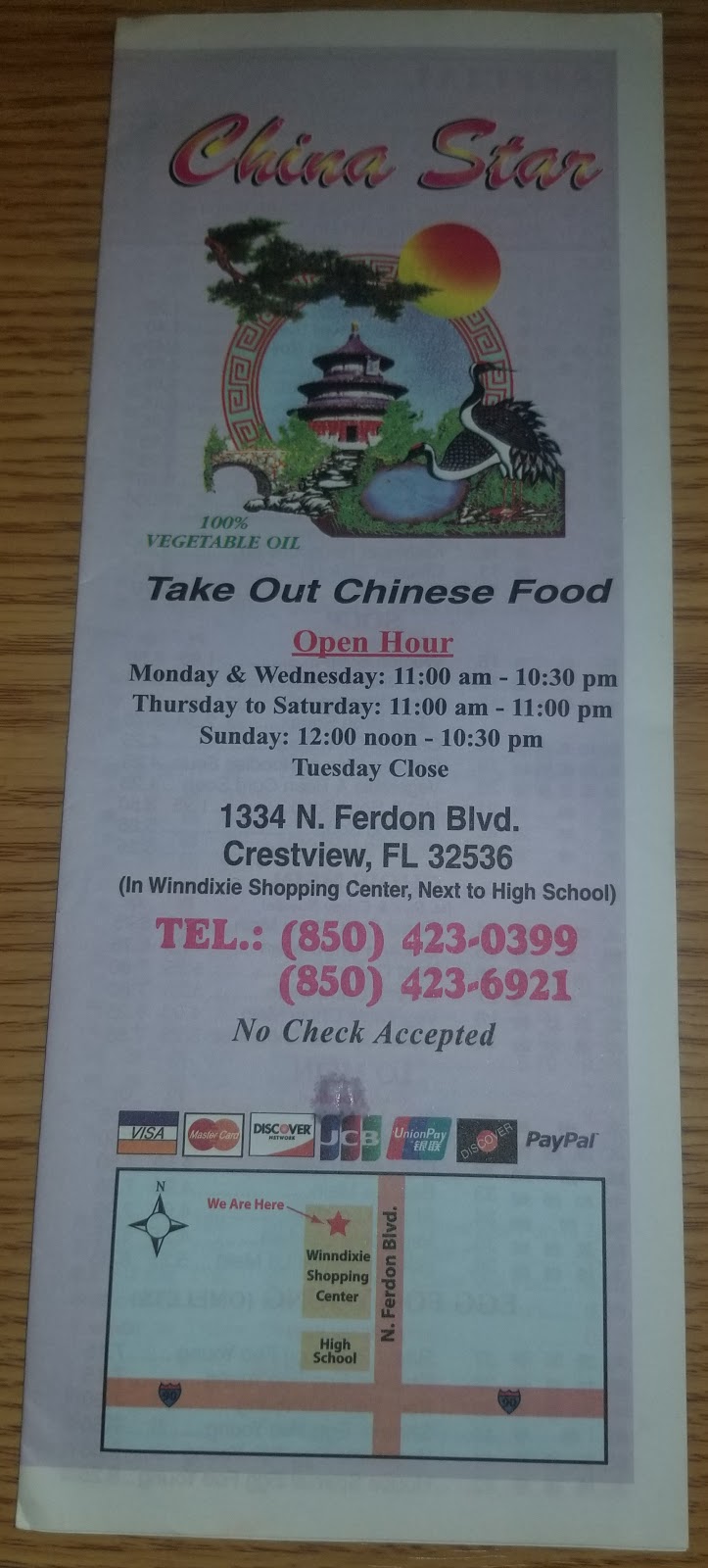 China Star | restaurant | 1334 N Ferdon Blvd, Crestview, FL 32536, USA | 8504230399 OR +1 850-423-0399