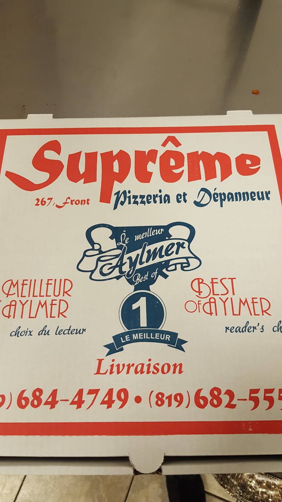 Pizzeria Supreme | restaurant | 267 Rue Front, Gatineau, QC J9H 6Z9, Canada | 8196844749 OR +1 819-684-4749