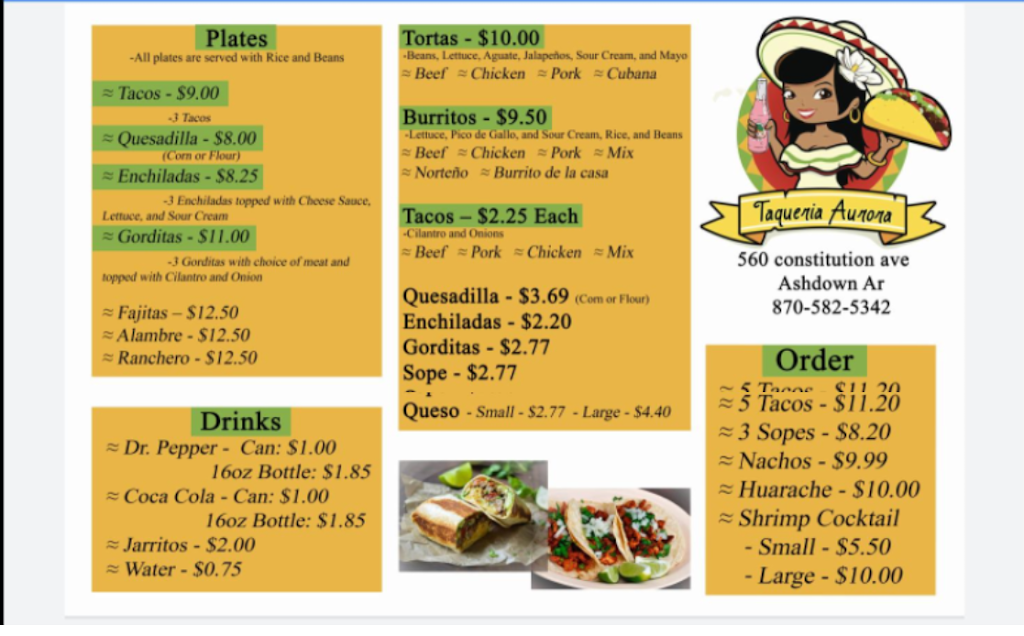 La Aurora | restaurant | 560 S Constitution Ave, Ashdown, AR 71822, USA | 8705825342 OR +1 870-582-5342