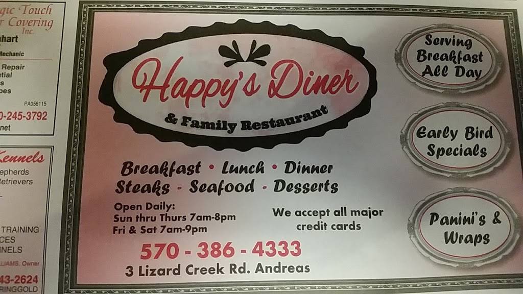 Happys Restaurant | restaurant | 3 Lizard Creek Rd, Andreas, PA 18211, USA | 5703864333 OR +1 570-386-4333