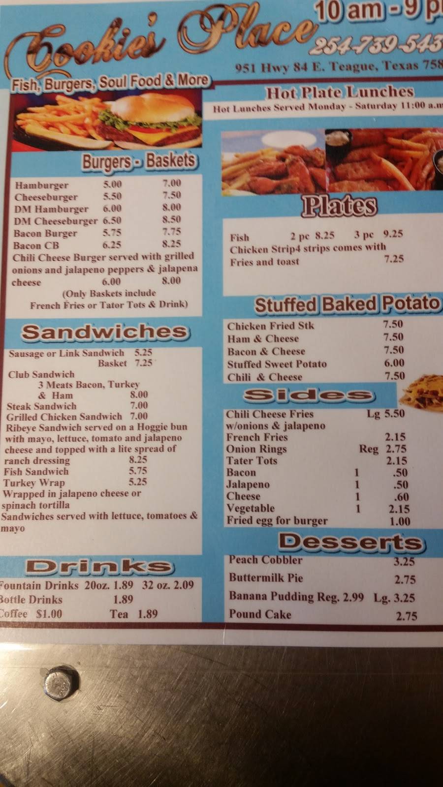 Cookies Place | restaurant | 893 US-84, Teague, TX 75860, USA | 2547395430 OR +1 254-739-5430