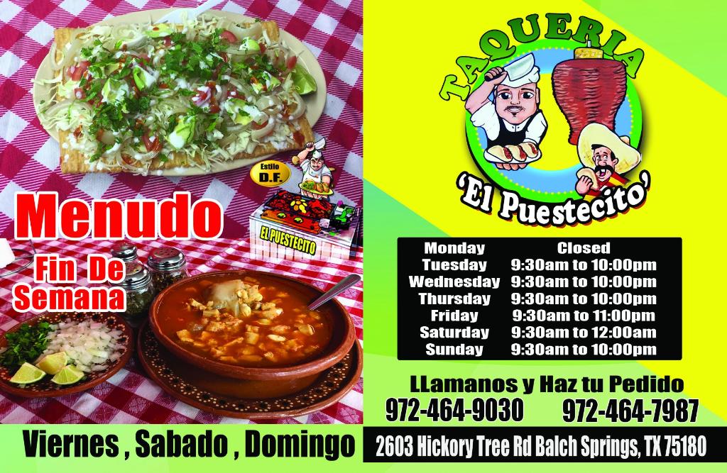 Taqueria el Puestecito | restaurant | 2603 Hickory Tree Rd, Balch Springs, TX 75180, USA | 9724649030 OR +1 972-464-9030