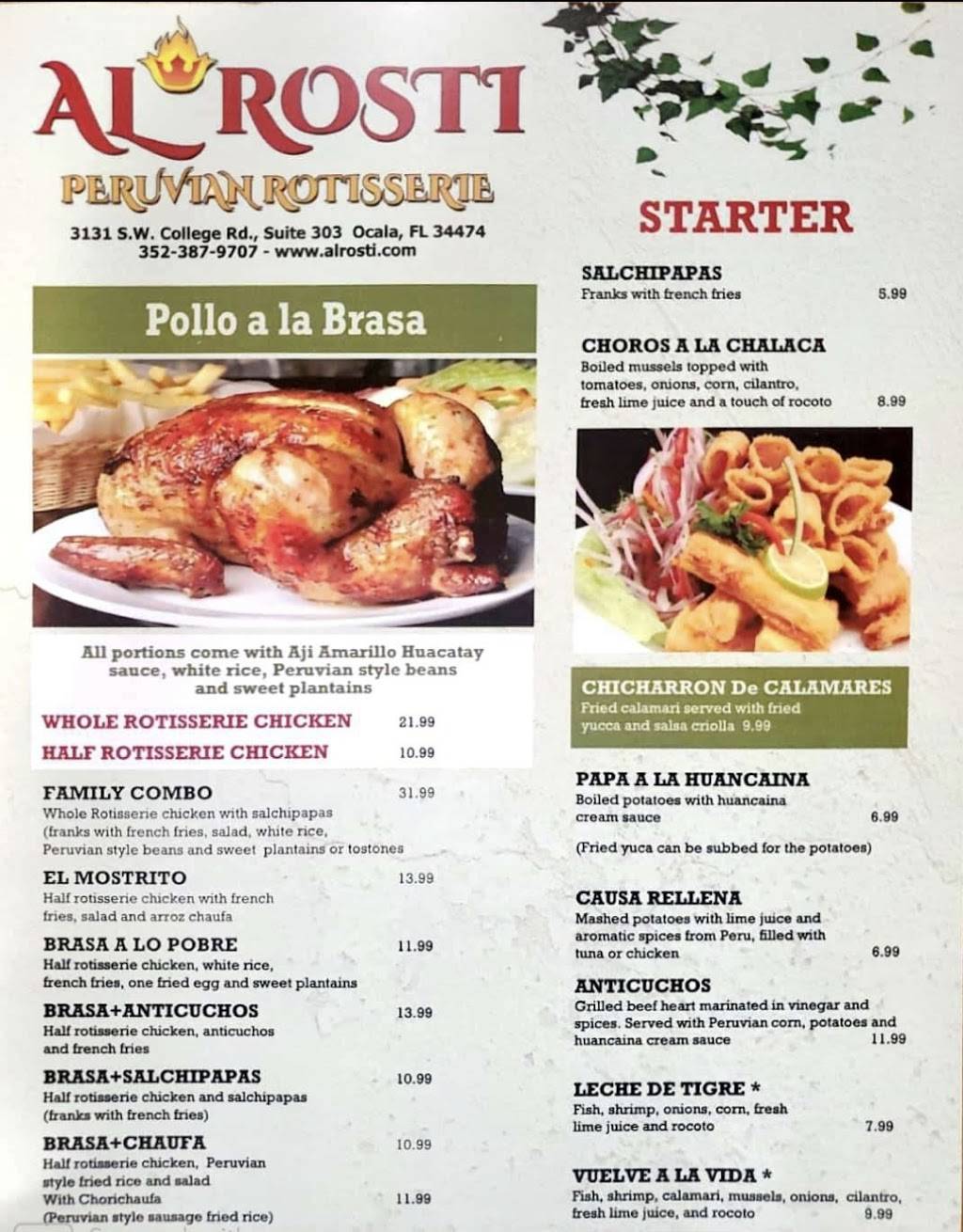 Alrosti Peruvian Rotisserie | restaurant | 3131 SW College Rd Suite 303, Ocala, FL 34474, USA | 3523879707 OR +1 352-387-9707
