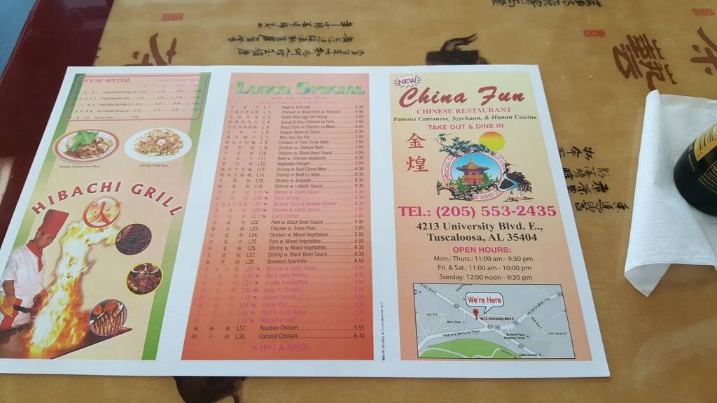 New China Fun | restaurant | 4213 University Blvd E, Tuscaloosa, AL 35404, USA | 2055532435 OR +1 205-553-2435