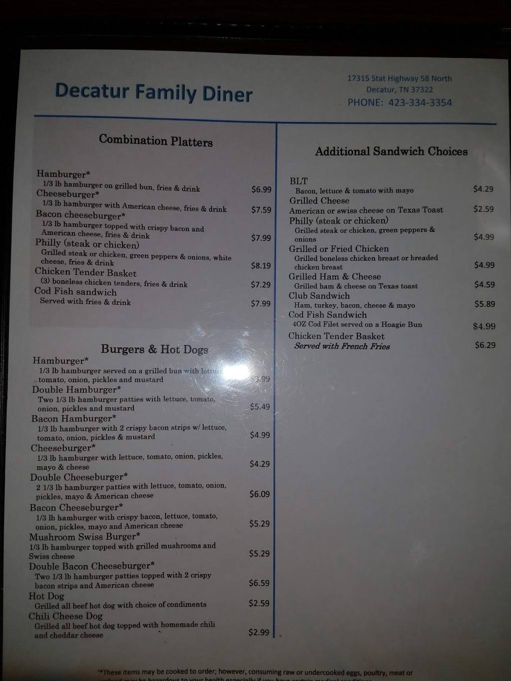 Decatur Family Diner | restaurant | 17315 TN-58, Decatur, TN 37322, USA | 4233343354 OR +1 423-334-3354