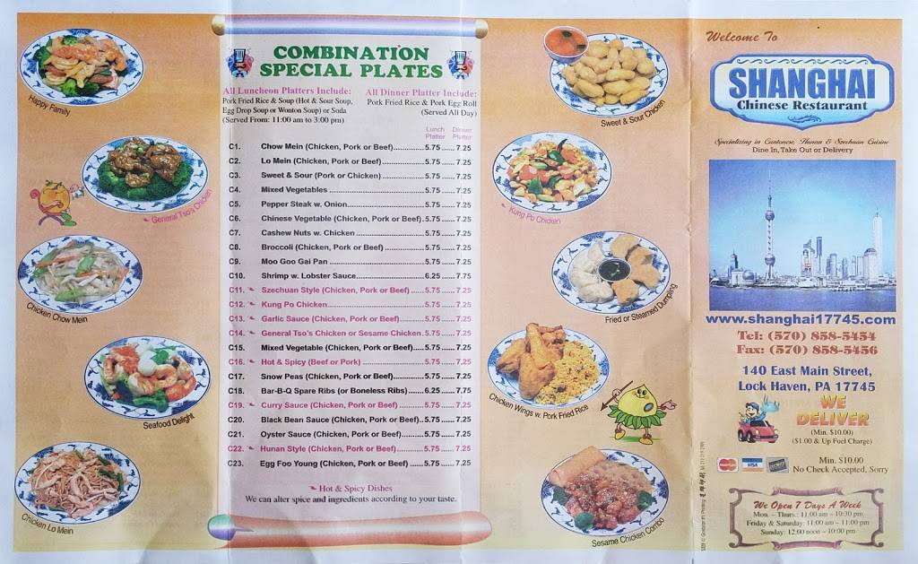 Shanghai | restaurant | 140 E Main St, Lock Haven, PA 17745, USA | 5708585454 OR +1 570-858-5454