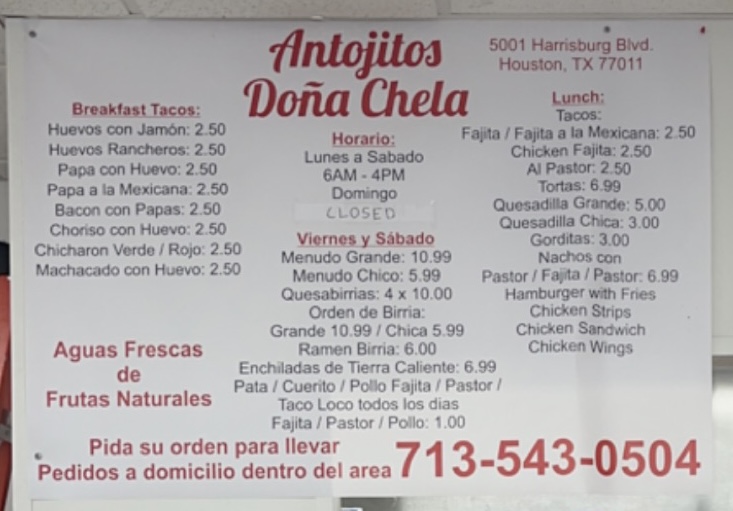 Antojitos Doña Chela | restaurant | 5001 Harrisburg Blvd, Houston, TX 77011, USA | 7135430504 OR +1 713-543-0504