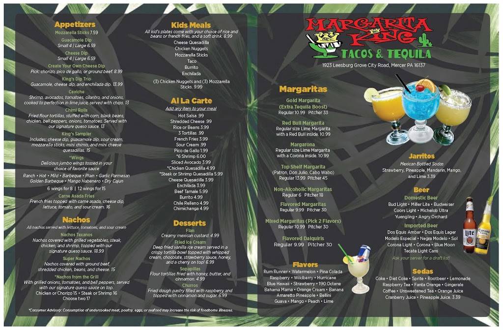 Margarita King Mexican Grill & Cantina | restaurant | 1923 Leesburg Grove City Rd, Mercer, PA 16137, USA | 7247486016 OR +1 724-748-6016