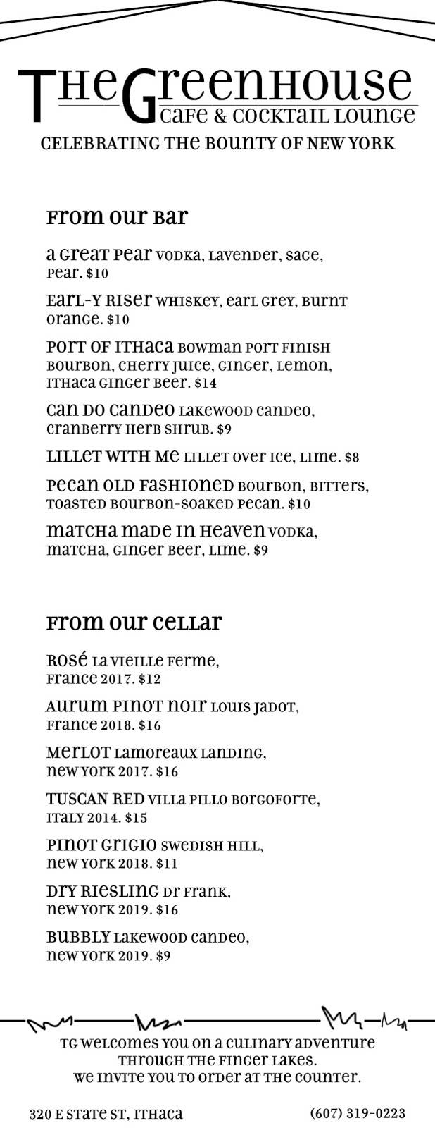 The Greenhouse Cafe & Cocktail Lounge | restaurant | 320 E State St, Ithaca, NY 14850, USA | 6073190223 OR +1 607-319-0223