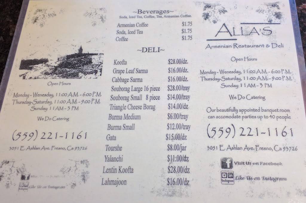 Allas Armenian Restaurant and Deli | restaurant | 3051 E Ashlan Ave, Fresno, CA 93726, USA | 5592211161 OR +1 559-221-1161