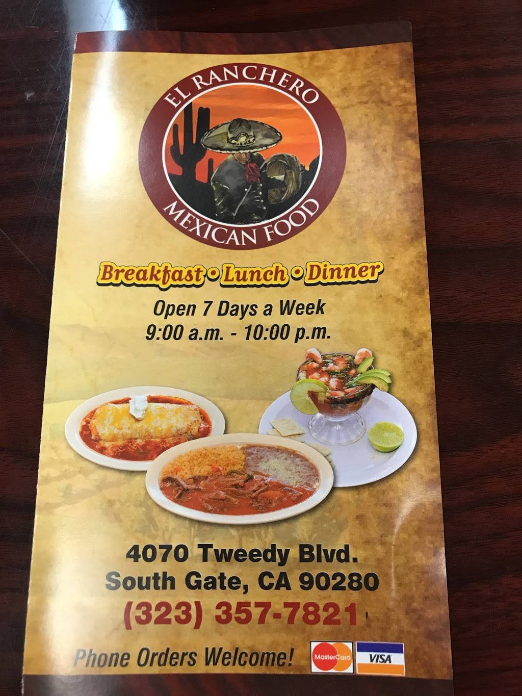 El Ranchero Mexican Food | restaurant | 4070 Tweedy Blvd, South Gate, CA 90280, USA | 3233577821 OR +1 323-357-7821