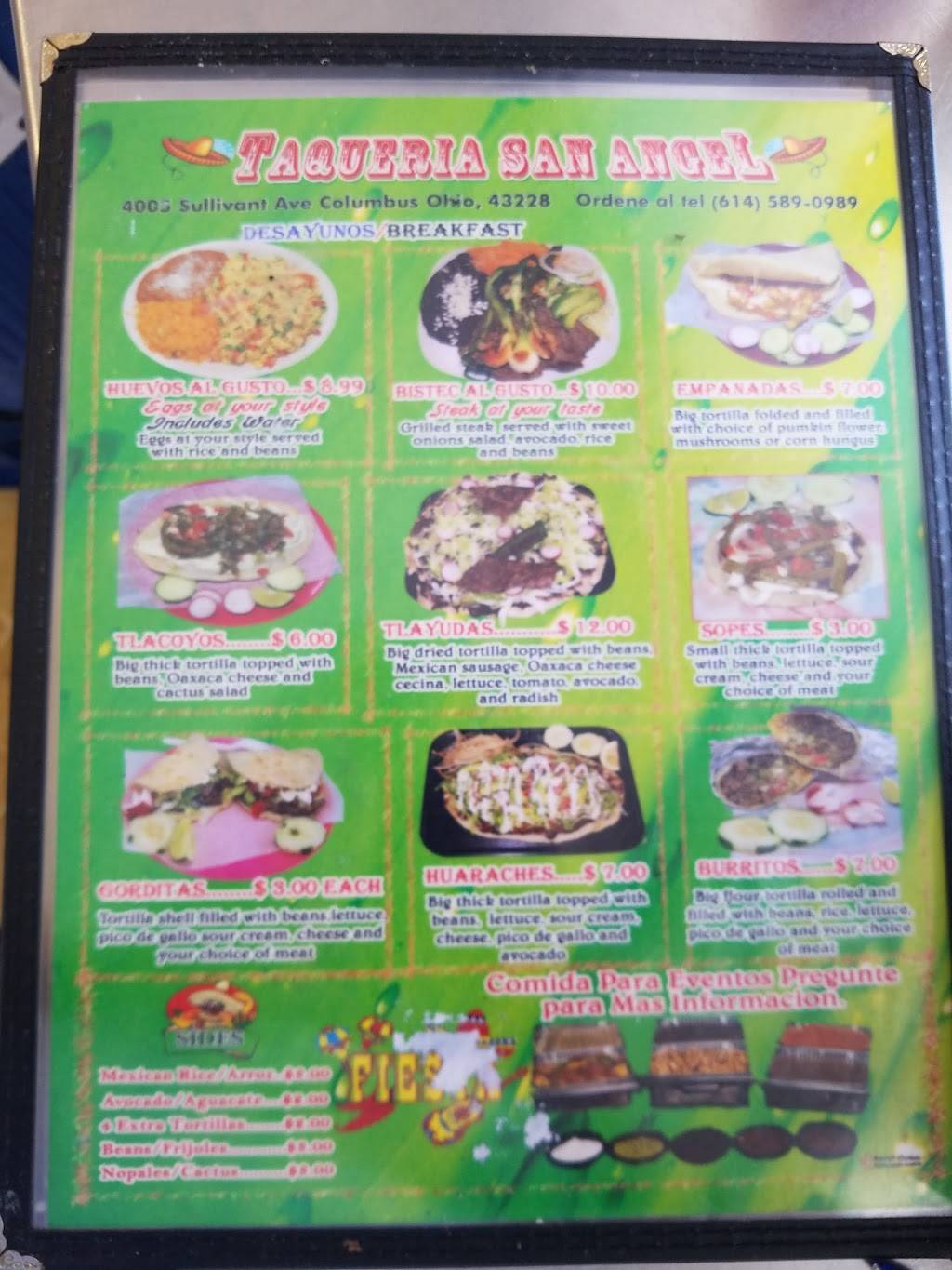 Tacqueria San Angel | restaurant | 4005 Sullivant Ave, Columbus, OH 43228, USA | 6145890989 OR +1 614-589-0989