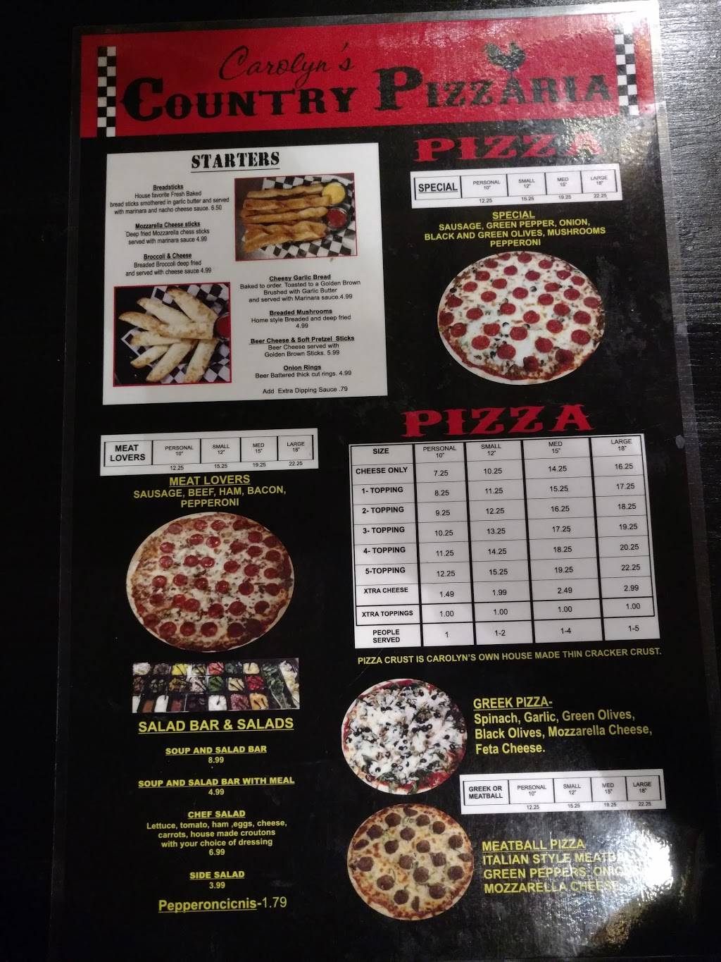 Carolyns Country Pizzeria | restaurant | 6788 IN-161, Gentryville, IN 47537, USA | 8125674444 OR +1 812-567-4444